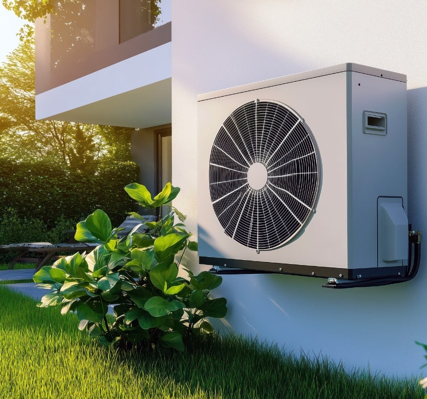 installed heat pump house with heat pump